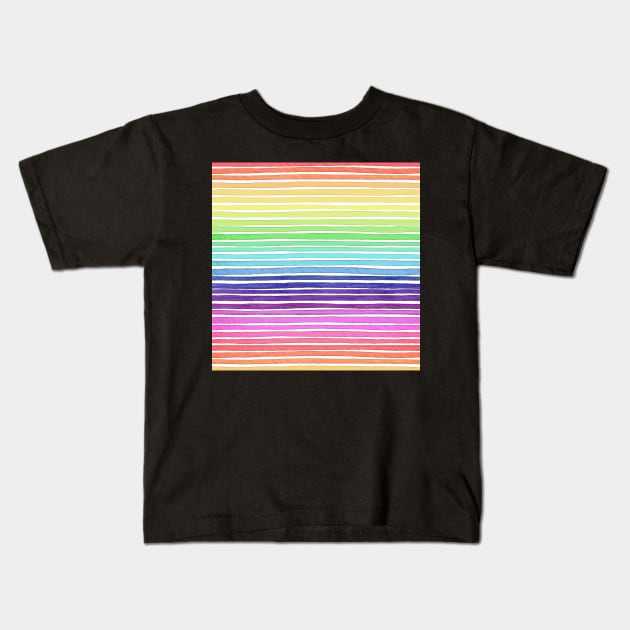 Watercolor Rainbow Stripes 2 Kids T-Shirt by funhousejen